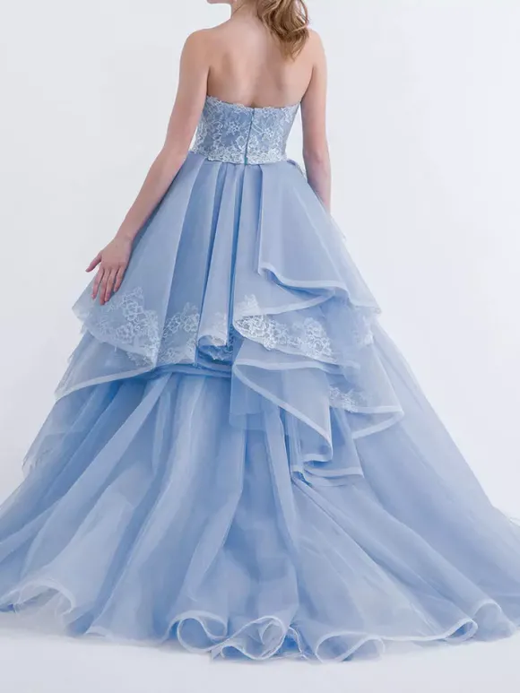 Robe de mariée bleue robe de mariage bustier zip sur dos à grande traîne