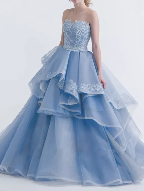 Robe de mariée bleue robe de mariage bustier zip sur dos à grande traîne