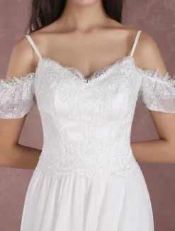 Robe de mariée bohème à bretelle zip sur dos à traîne Robe de mariée milanoo