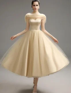 Robe de mariée champagne en satin bustier laçage sur dos longueur mollet Robe de mariage