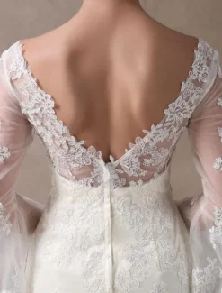 Robe de mariée courte en satin ivoire manche longue en dentelle longueur au dessus de genou robe de mariage