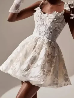 Robe de mariée courte mini robe de mariée courte sans manches à col en c艙ur