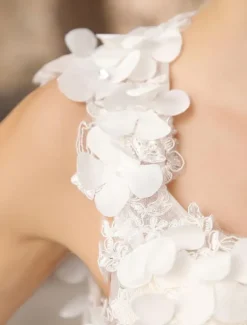 Robe de mariée courte robe de mariage tissu de pailletes décoré des fleur col v dos nu au genou