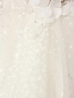 Robe de mariée courte robe de mariage tissu de pailletes décoré des fleur col v dos nu au genou