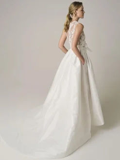 Robe de mariée ivoire deux pièces en dentelle col bijou A-ligne robe de mariée sans manches longueur cheville