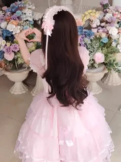 Robe de mariée Lolita Accessoires N艙uds roses Volants Couvre-chef Bandeau en dentelle Coiffe