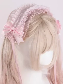 Robe de mariée Lolita Accessoires N艙uds roses Volants Couvre-chef Bandeau en dentelle Coiffe