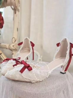 Robe de mariée Lolita Chaussures Lolita Volants noirs Arcs Talon aiguille Chaussures Lolita