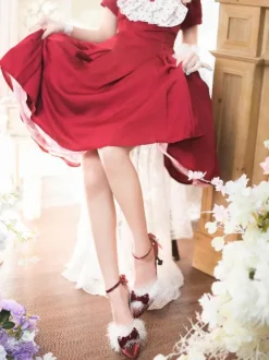 Robe de mariée Lolita Chaussures Lolita N艙uds rouges Escarpins Lolita à talon aiguille