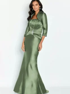 Robe de mariée mère de la mariée sans bretelles demi-manches sirène longueur cheville robes d'invitées pour mariage