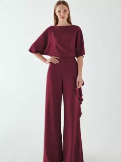 Robe de mariée pour mère col bijou demi-manches combinaison à volants robes d'invitées de mariage
