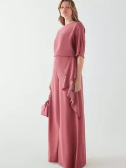 Robe de mariée pour mère col bijou demi-manches combinaison à volants robes d'invitées de mariage