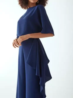 Robe de mariée pour mère col bijou demi-manches combinaison à volants robes d'invitées de mariage