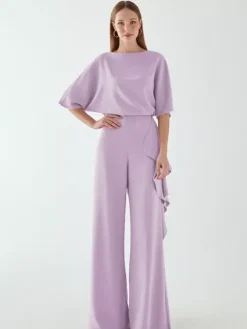 Robe de mariée pour mère col bijou demi-manches combinaison à volants robes d'invitées de mariage