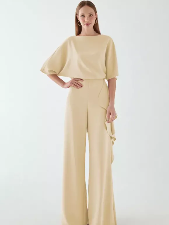 Robe de mariée pour mère col bijou demi-manches combinaison à volants robes d'invitées de mariage