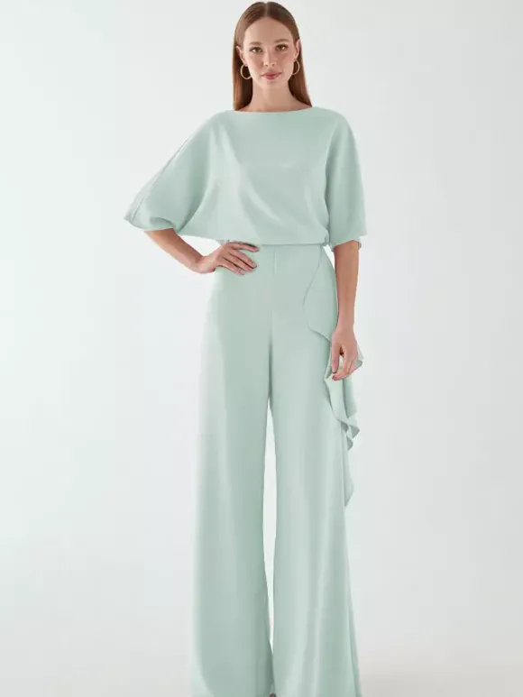 Robe de mariée pour mère col bijou demi-manches combinaison à volants robes d'invitées de mariage