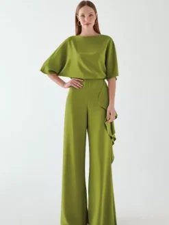 Robe de mariée pour mère col bijou demi-manches combinaison à volants robes d'invitées de mariage