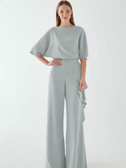 Robe de mariée pour mère col bijou demi-manches combinaison à volants robes d'invitées de mariage