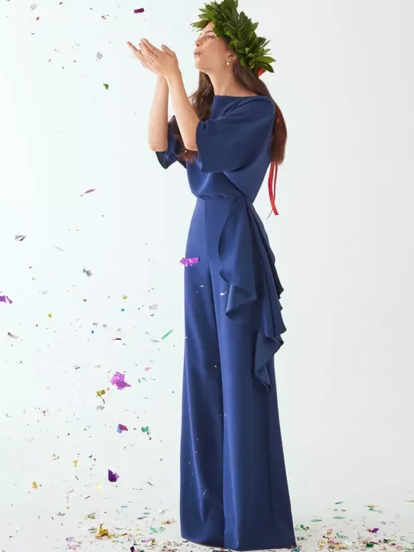 Robe de mariée pour mère col bijou demi-manches combinaison à volants robes d'invitées de mariage