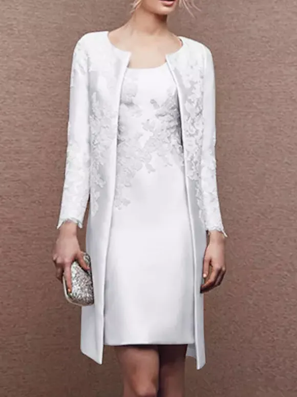 Robe de mariée pour mère col bijou manches longues ligne a dentelle robes courtes d'invitées de mariage