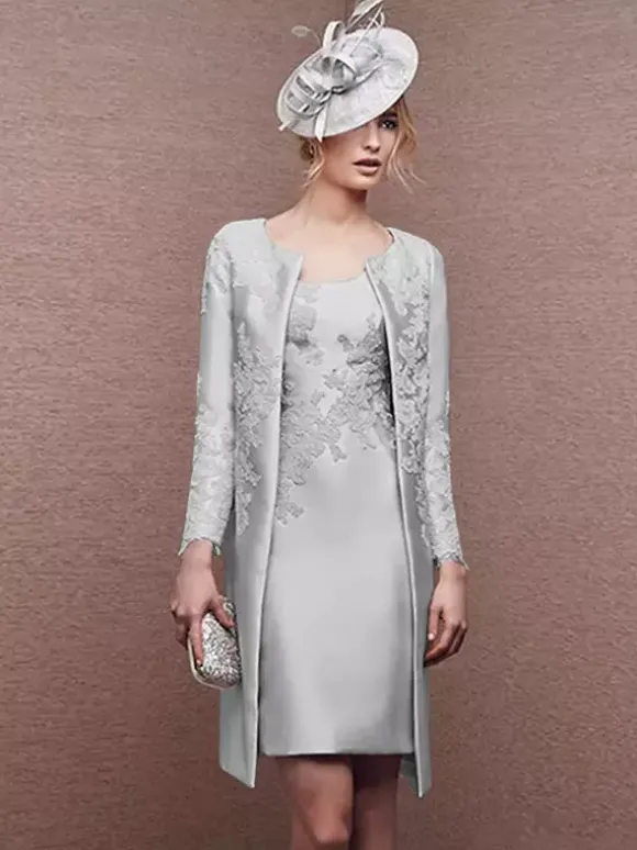 Robe de mariée pour mère col bijou manches longues ligne a dentelle robes courtes d'invitées de mariage