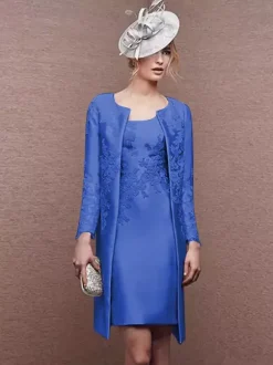 Robe de mariée pour mère col bijou manches longues ligne a dentelle robes courtes d'invitées de mariage