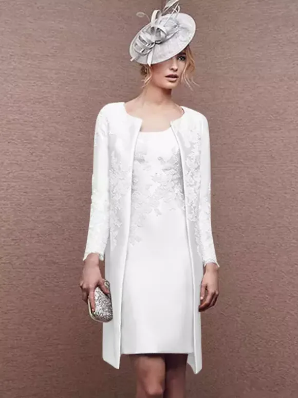 Robe de mariée pour mère col bijou manches longues ligne a dentelle robes courtes d'invitées de mariage