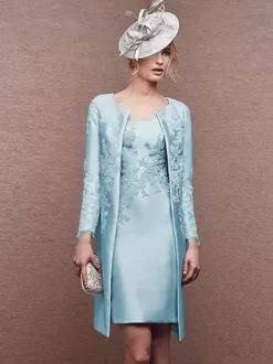 Robe de mariée pour mère col bijou manches longues ligne a dentelle robes courtes d'invitées de mariage