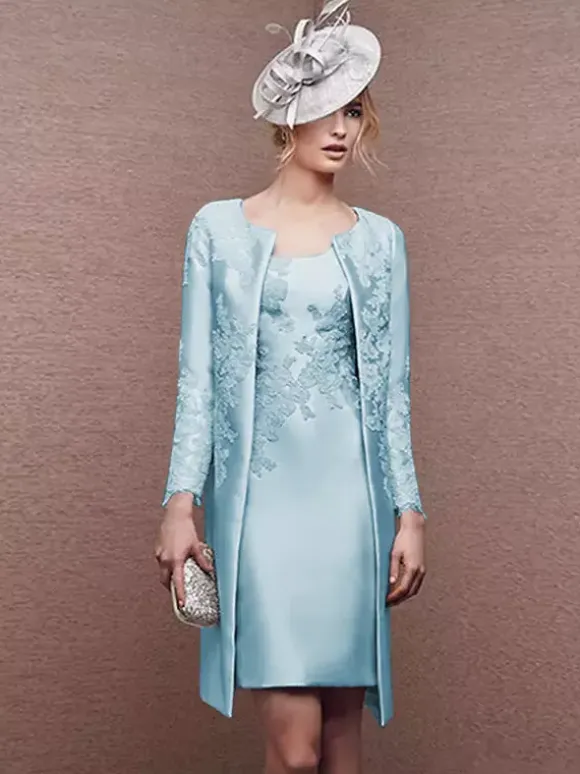 Robe de mariée pour mère col bijou manches longues ligne a dentelle robes courtes d'invitées de mariage