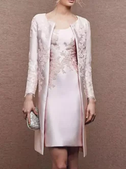 Robe de mariée pour mère col bijou manches longues ligne a dentelle robes courtes d'invitées de mariage