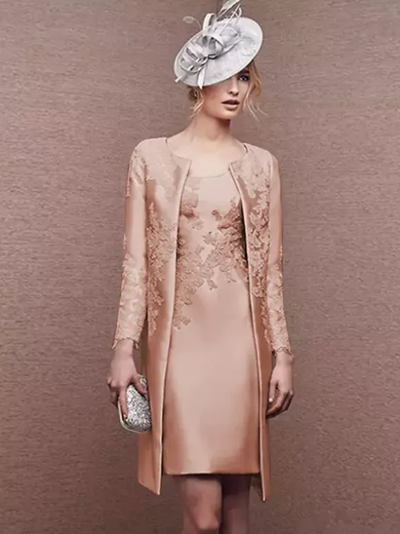 Robe de mariée pour mère col bijou manches longues ligne a dentelle robes courtes d'invitées de mariage