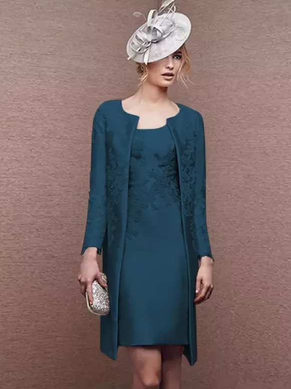 Robe de mariée pour mère col bijou manches longues ligne a dentelle robes courtes d'invitées de mariage