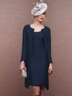Robe de mariée pour mère col bijou manches longues ligne a dentelle robes courtes d'invitées de mariage
