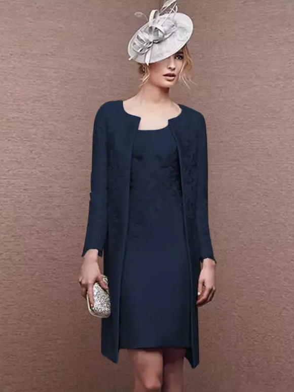 Robe de mariée pour mère col bijou manches longues ligne a dentelle robes courtes d'invitées de mariage