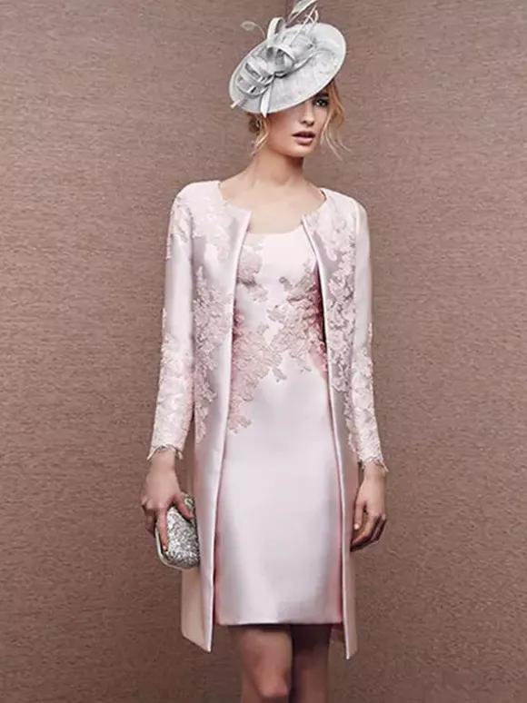 Robe de mariée pour mère col bijou manches longues ligne a dentelle robes courtes d'invitées de mariage