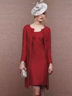 Robe de mariée pour mère col bijou manches longues ligne a dentelle robes courtes d'invitées de mariage