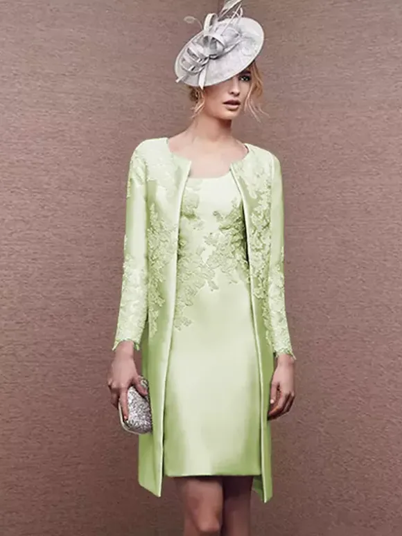Robe de mariée pour mère col bijou manches longues ligne a dentelle robes courtes d'invitées de mariage