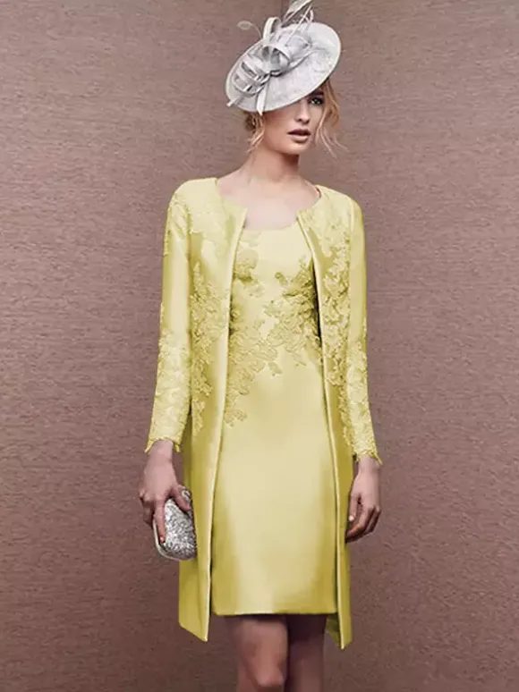 Robe de mariée pour mère col bijou manches longues ligne a dentelle robes courtes d'invitées de mariage