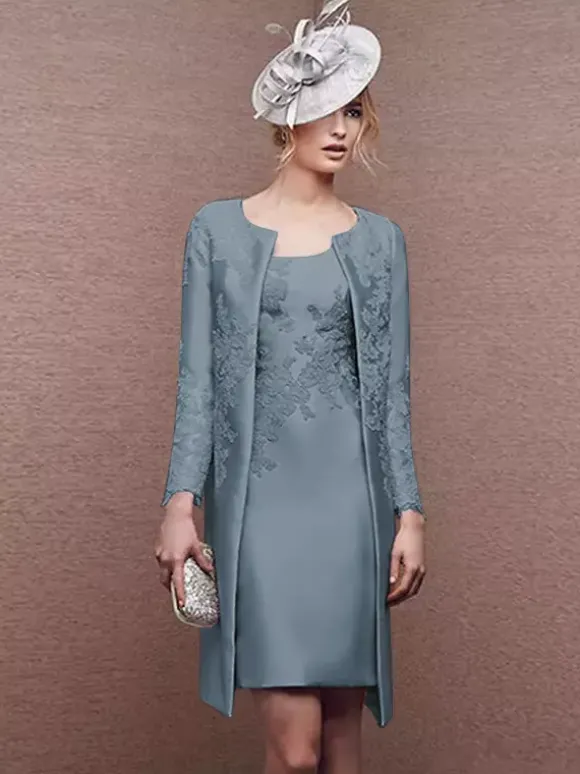 Robe de mariée pour mère col bijou manches longues ligne a dentelle robes courtes d'invitées de mariage