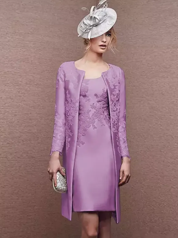 Robe de mariée pour mère col bijou manches longues ligne a dentelle robes courtes d'invitées de mariage