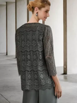 Robe de mariée pour mère col bijou manches 3/4 robes d'invitées trapèze pour mariage