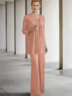 Robe de mariée pour mère col bijou manches 3/4 robes d'invitées trapèze pour mariage