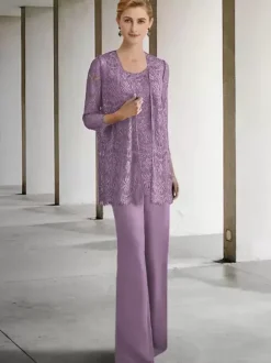 Robe de mariée pour mère col bijou manches 3/4 robes d'invitées trapèze pour mariage