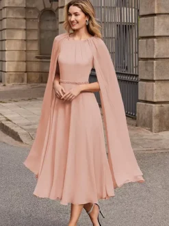 Robe de mariée pour mère col bijou sans manches ceinture courte robes d'invitées pour mariage