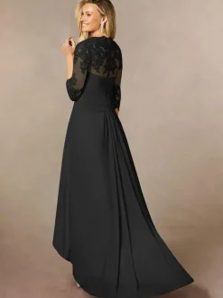 Robe de mariée pour mère col en c艙ur manches 3/4 ligne a robes d'invitées en dentelle pour mariage