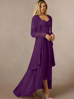Robe de mariée pour mère col en c艙ur manches 3/4 ligne a robes d'invitées en dentelle pour mariage