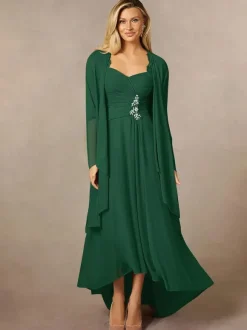 Robe de mariée pour mère col en c艙ur manches 3/4 ligne a robes d'invitées en dentelle pour mariage