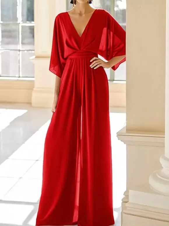 Robe de mariée pour mère col en V demi-manches combinaison robes d'invitées de mariage