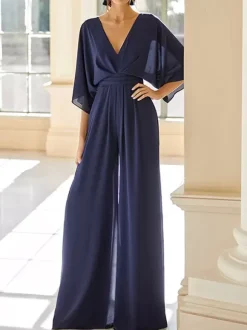 Robe de mariée pour mère col en V demi-manches combinaison robes d'invitées de mariage