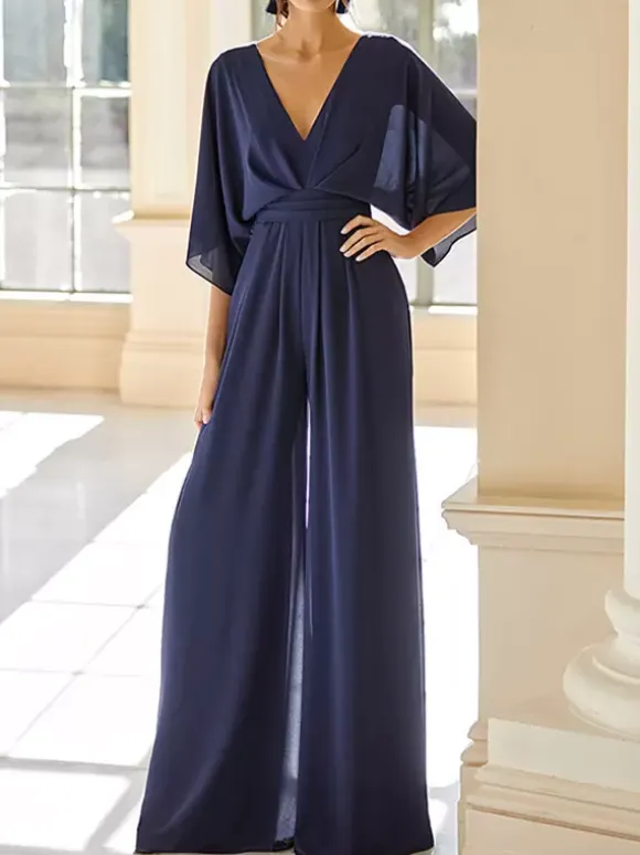Robe de mariée pour mère col en V demi-manches combinaison robes d'invitées de mariage
